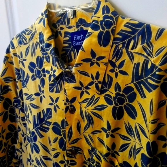 High Sierra - Button down shirt, Size  - L, Color - Yellow W/blue floral/leaf - Picture 2 of 9